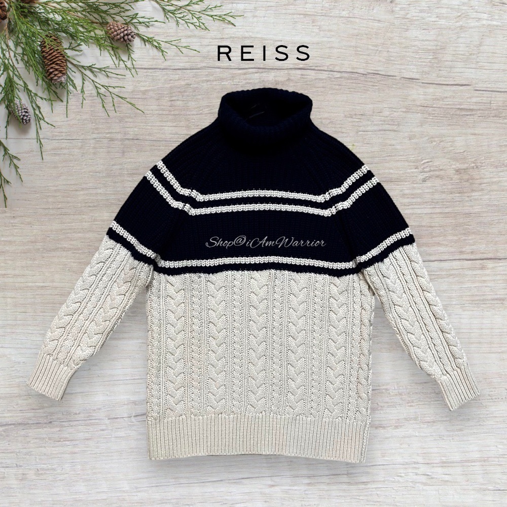 Reiss NWT colorblock stripe chunky cable knit fisherman sweater *shop@iamwarrior - Picture 8 of 14